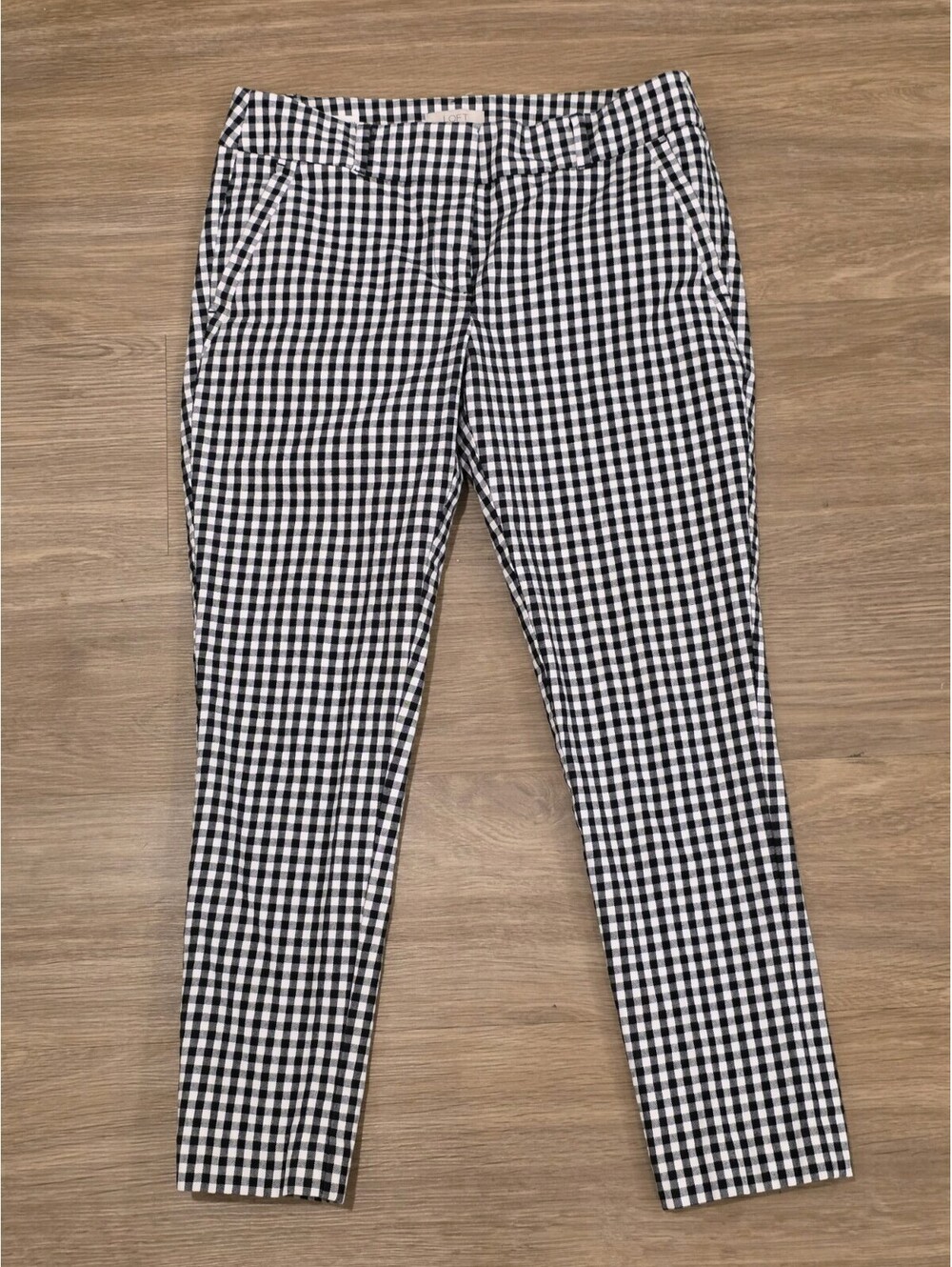LOFT Outlet Womens 4P Black White Gingham Modern Skinny Ankle Pants